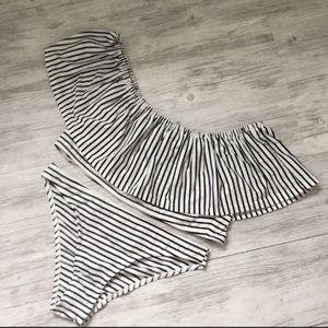 NWT Black & White Striped Bikini - M